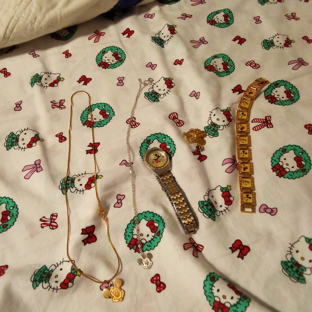 Gold and Silver Jewelry Set with Mickey Mouse Pendant